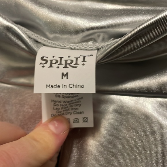 SPIRIT Costume Shiny Silver Mini Skirt Dress Flowy 100% Recycled Plastic Stretch - Picture 4 of 5